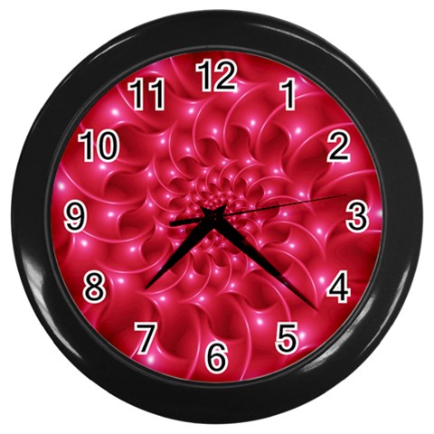 Glossy Rose Pink Spiral Fractal  Wall Clock (Black) from ArtsNow.com Front