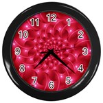 Glossy Rose Pink Spiral Fractal  Wall Clock (Black)