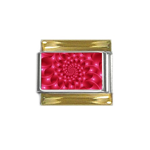 Glossy Rose Pink Spiral Fractal  Gold Trim Italian Charm (9mm) from ArtsNow.com Front