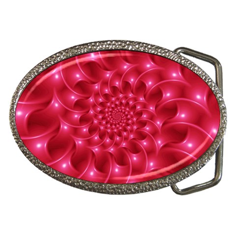 Glossy Rose Pink Spiral Fractal  Belt Buckle from ArtsNow.com Front