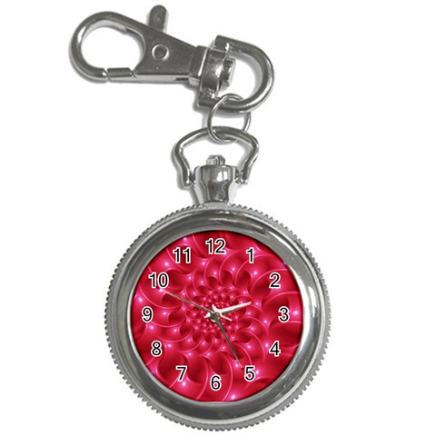 Glossy Rose Pink Spiral Fractal  Key Chain Watch from ArtsNow.com Front