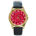 Glossy Rose Pink Spiral Fractal  Round Gold Metal Watch