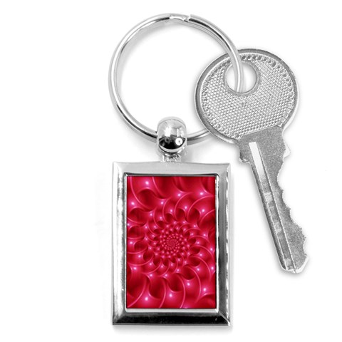 Glossy Rose Pink Spiral Fractal  Key Chain (Rectangle) from ArtsNow.com Front