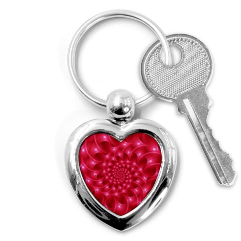 Glossy Rose Pink Spiral Fractal  Key Chain (Heart) from ArtsNow.com Front