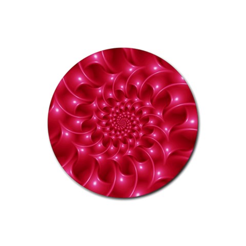 Glossy Rose Pink Spiral Fractal  Rubber Coaster (Round) from ArtsNow.com Front