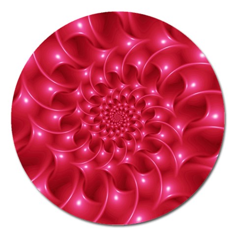 Glossy Rose Pink Spiral Fractal  Magnet 5  (Round) from ArtsNow.com Front