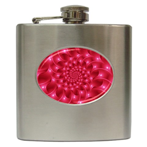 Glossy Rose Pink Spiral Fractal  Hip Flask (6 oz) from ArtsNow.com Front