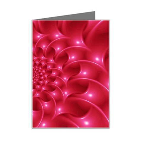 Glossy Rose Pink Spiral Fractal  Mini Greeting Card from ArtsNow.com Left