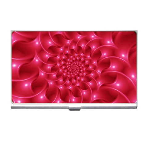 Glossy Rose Pink Spiral Fractal  Business Card Holder from ArtsNow.com Front