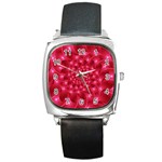 Glossy Rose Pink Spiral Fractal  Square Metal Watch