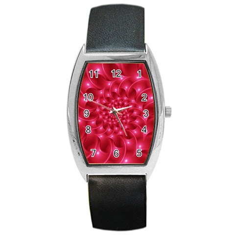 Glossy Rose Pink Spiral Fractal  Barrel Style Metal Watch from ArtsNow.com Front