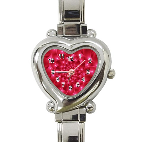 Glossy Rose Pink Spiral Fractal  Heart Italian Charm Watch from ArtsNow.com Front