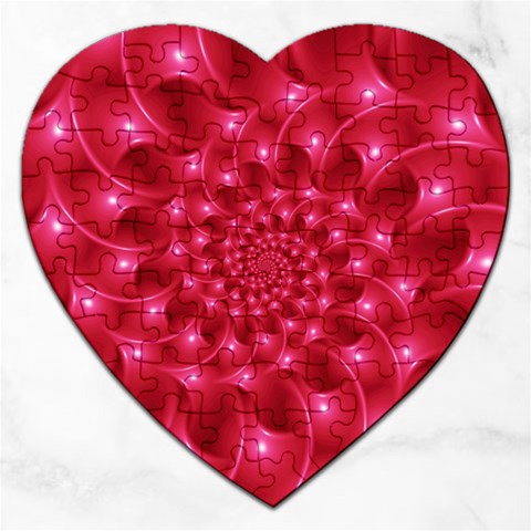 Glossy Rose Pink Spiral Fractal  Jigsaw Puzzle (Heart) from ArtsNow.com Front