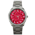 Glossy Rose Pink Spiral Fractal  Sport Metal Watch