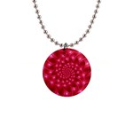 Glossy Rose Pink Spiral Fractal  1  Button Necklace