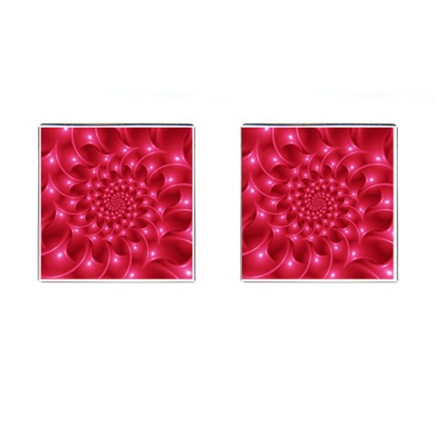 Glossy Rose Pink Spiral Fractal  Cufflinks (Square) from ArtsNow.com Front(Pair)