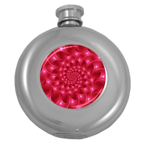 Glossy Rose Pink Spiral Fractal  Hip Flask (5 oz) from ArtsNow.com Front