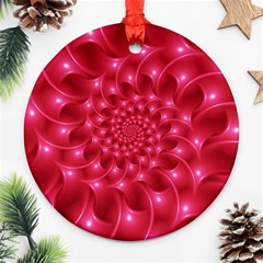 Glossy Rose Pink Spiral Fractal  Round Ornament (Two Sides) from ArtsNow.com Front