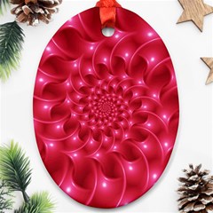 Glossy Rose Pink Spiral Fractal  Oval Ornament (Two Sides) from ArtsNow.com Front