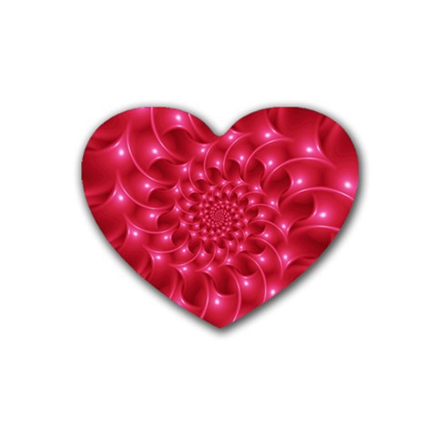 Glossy Rose Pink Spiral Fractal  Rubber Coaster (Heart) from ArtsNow.com Front