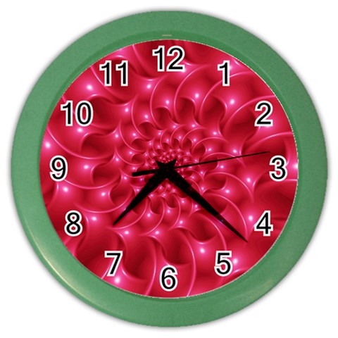 Glossy Rose Pink Spiral Fractal  Color Wall Clock from ArtsNow.com Front