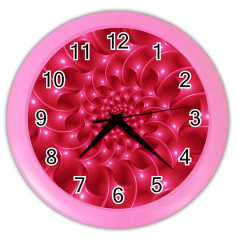 Glossy Rose Pink Spiral Fractal  Color Wall Clock from ArtsNow.com Front