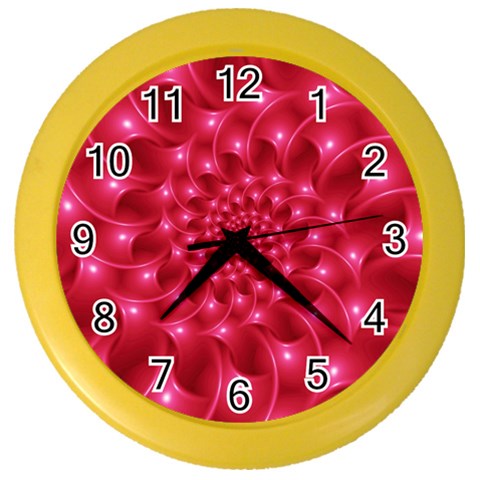 Glossy Rose Pink Spiral Fractal  Color Wall Clock from ArtsNow.com Front