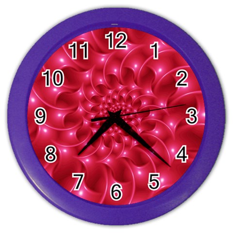 Glossy Rose Pink Spiral Fractal  Color Wall Clock from ArtsNow.com Front