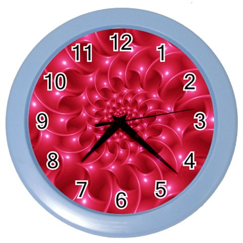 Glossy Rose Pink Spiral Fractal  Color Wall Clock from ArtsNow.com Front