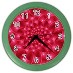 Glossy Rose Pink Spiral Fractal  Color Wall Clock