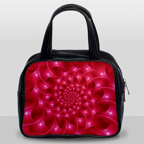 Glossy Rose Pink Spiral Fractal  Classic Handbag (Two Sides) from ArtsNow.com Front