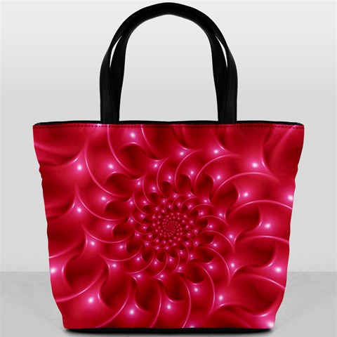 Glossy Rose Pink Spiral Fractal  Bucket Bag from ArtsNow.com Front