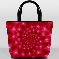 Glossy Rose Pink Spiral Fractal  Bucket Bag from ArtsNow.com Front