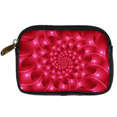 Glossy Rose Pink Spiral Fractal  Digital Camera Leather Case from ArtsNow.com Front