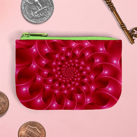 Glossy Rose Pink Spiral Fractal  Mini Coin Purse from ArtsNow.com Front