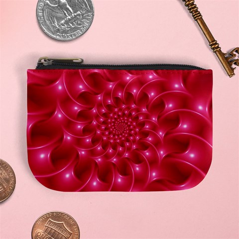 Glossy Rose Pink Spiral Fractal  Mini Coin Purse from ArtsNow.com Front