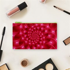 Glossy Rose Pink Spiral Fractal  Cosmetic Bag (Small) from ArtsNow.com Front