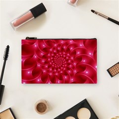 Glossy Rose Pink Spiral Fractal  Cosmetic Bag (Small) from ArtsNow.com Front