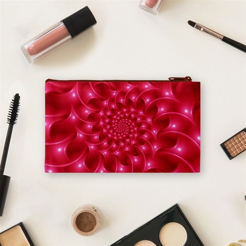 Glossy Rose Pink Spiral Fractal  Cosmetic Bag (Small) from ArtsNow.com Back