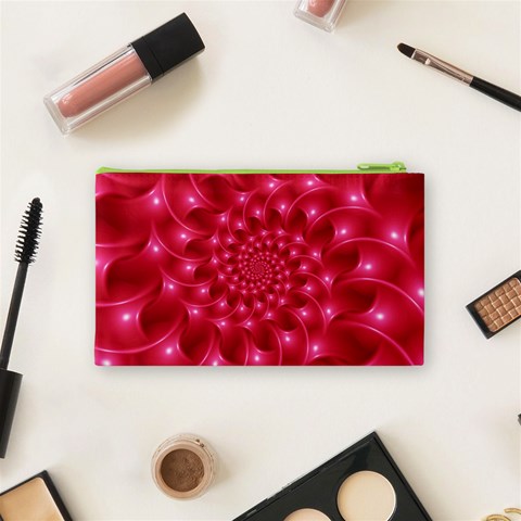 Glossy Rose Pink Spiral Fractal  Cosmetic Bag (Small) from ArtsNow.com Back