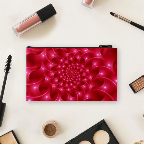 Glossy Rose Pink Spiral Fractal  Cosmetic Bag (Small) from ArtsNow.com Back