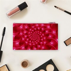 Glossy Rose Pink Spiral Fractal  Cosmetic Bag (Small) from ArtsNow.com Back