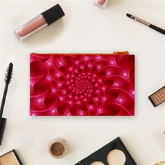 Glossy Rose Pink Spiral Fractal  Cosmetic Bag (Small) from ArtsNow.com Back