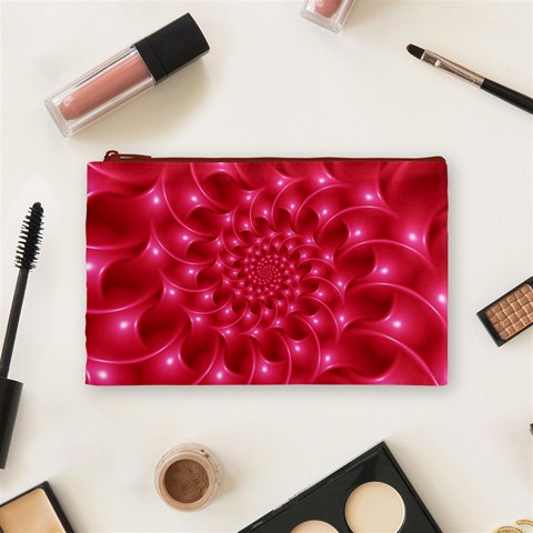 Glossy Rose Pink Spiral Fractal  Cosmetic Bag (Medium) from ArtsNow.com Front