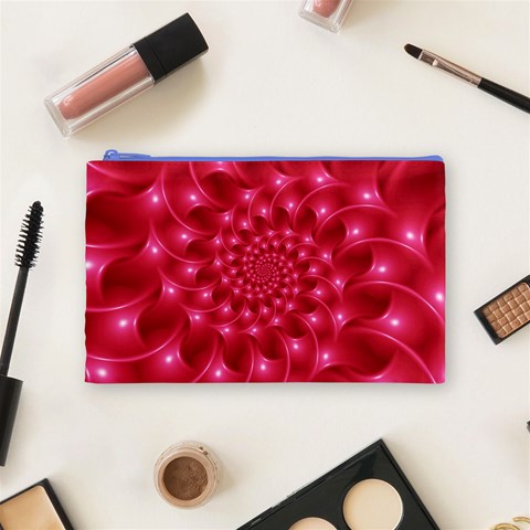 Glossy Rose Pink Spiral Fractal  Cosmetic Bag (Medium) from ArtsNow.com Front