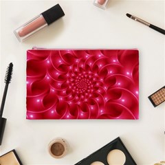 Glossy Rose Pink Spiral Fractal  Cosmetic Bag (Medium) from ArtsNow.com Front