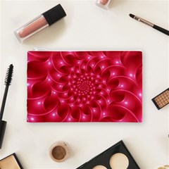 Glossy Rose Pink Spiral Fractal  Cosmetic Bag (Medium) from ArtsNow.com Front