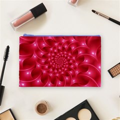 Glossy Rose Pink Spiral Fractal  Cosmetic Bag (Medium) from ArtsNow.com Front