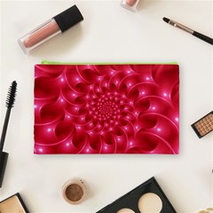 Glossy Rose Pink Spiral Fractal  Cosmetic Bag (Medium) from ArtsNow.com Front