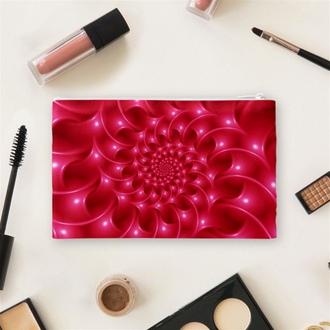 Glossy Rose Pink Spiral Fractal  Cosmetic Bag (Medium) from ArtsNow.com Back